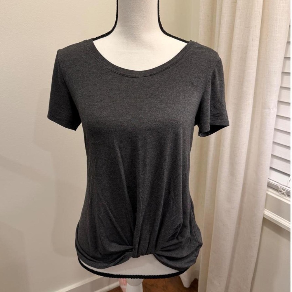 Nine Britton Charcoal Gray Twist Front Short Sleeve Scoop Neck Top XSP